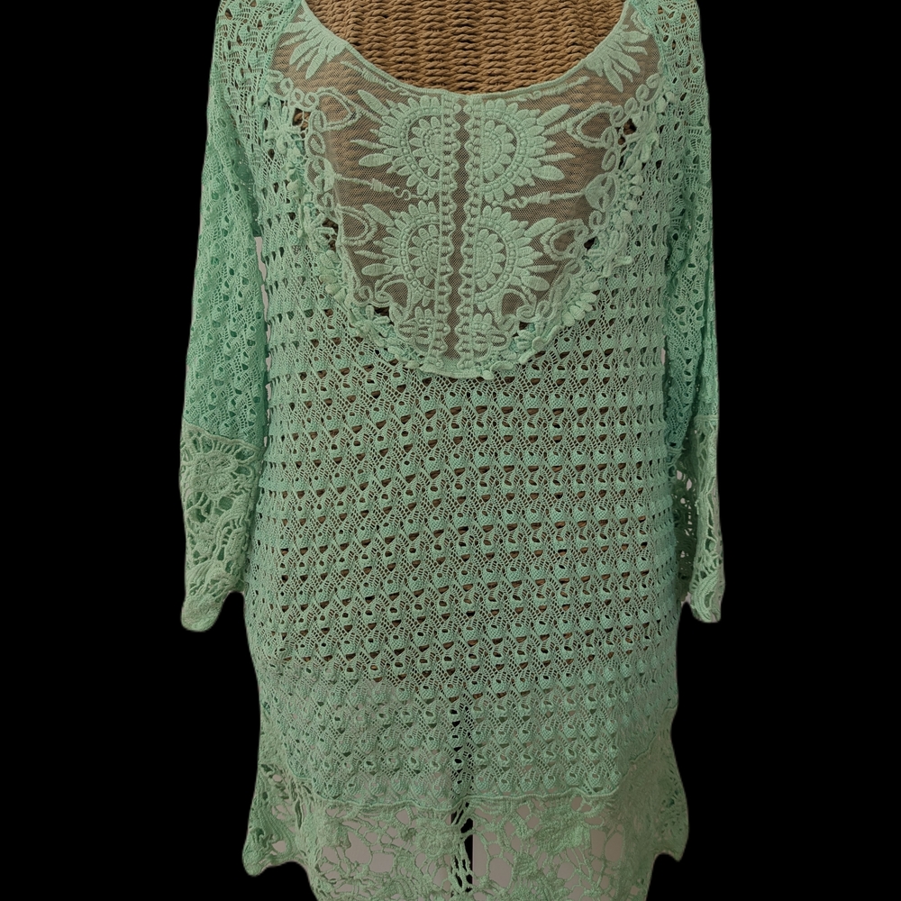 Green Lace Pattern Swim Coverup